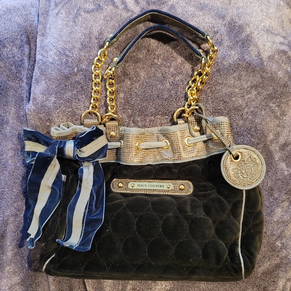 Vintage Juicy Couture velour gold chain strap daydreamer black blue gray